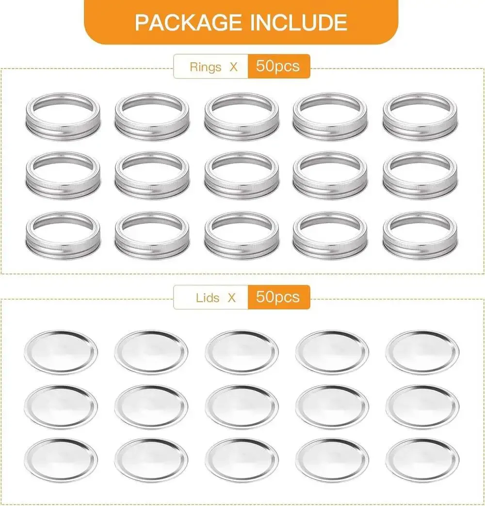 Canning Lids and Rings Set Food Grade Metal Wide Mouth for Ball Kerr Mason Jars